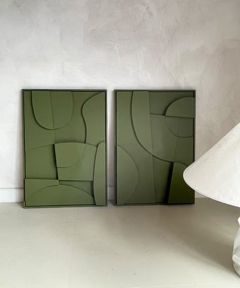 “Verdant Forms” – Olive Green 3D Geometric Wall Art Set (Set of 2)