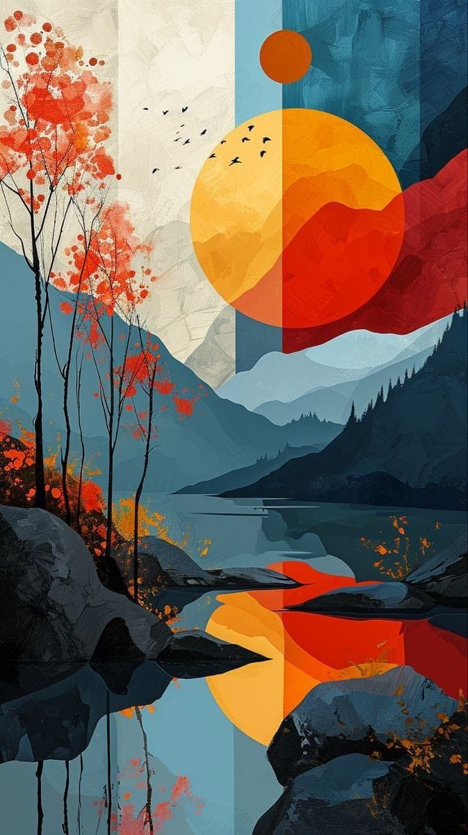 "Abstract Mountain Sunset Wall Art – Modern Nature Landscape Print"