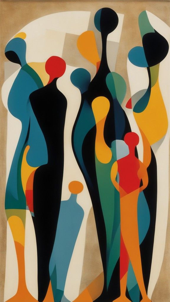 "Abstract Colorful Family Wall Art – Modern Geometric Figures Illustration"