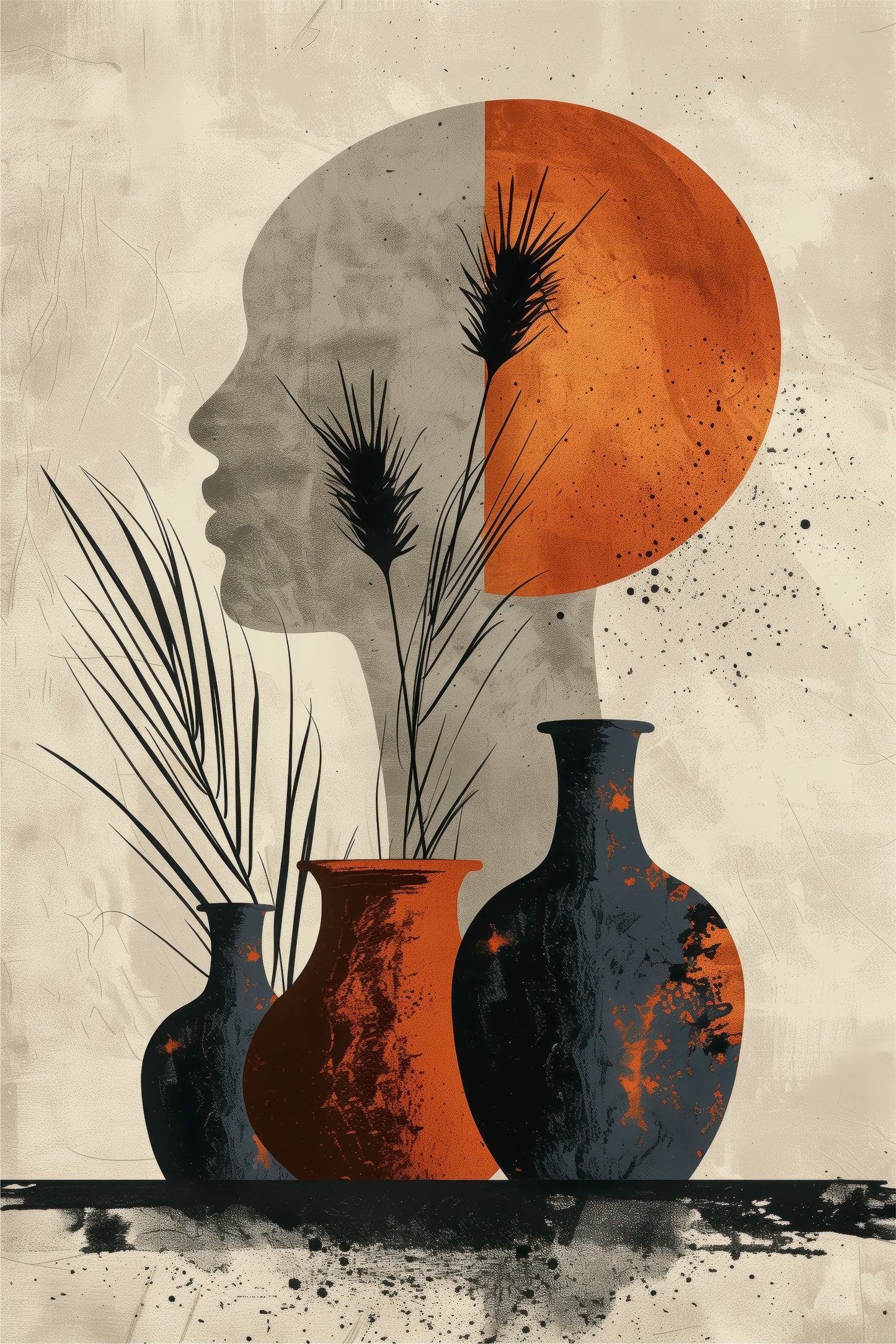 "Modern Pottery & Silhouette Abstract Wall Art — Minimalist Botanical Poster"