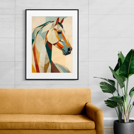 Geometric Abstract Horse Wall Art | Modern Cubist Animal Painting