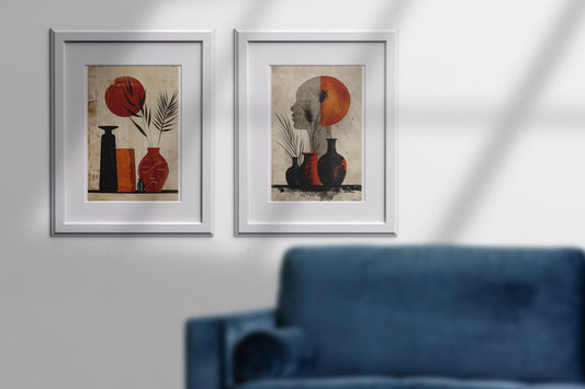"Modern Pottery & Silhouette Abstract Wall Art — Minimalist Botanical Poster"