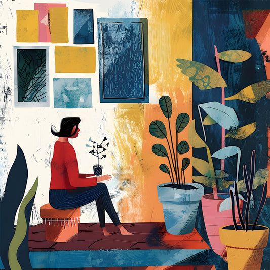 Sunlit Corners” – Cozy Modern Wall Art of a Peaceful Plant Moment
