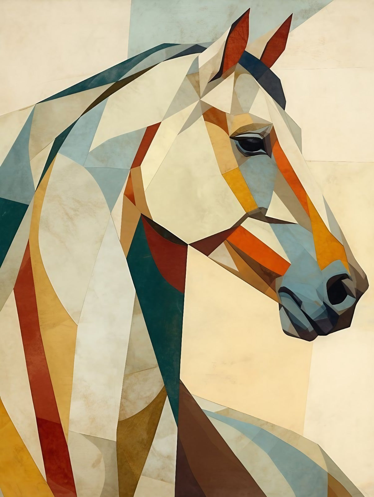 Geometric Abstract Horse Wall Art | Modern Cubist Animal Painting