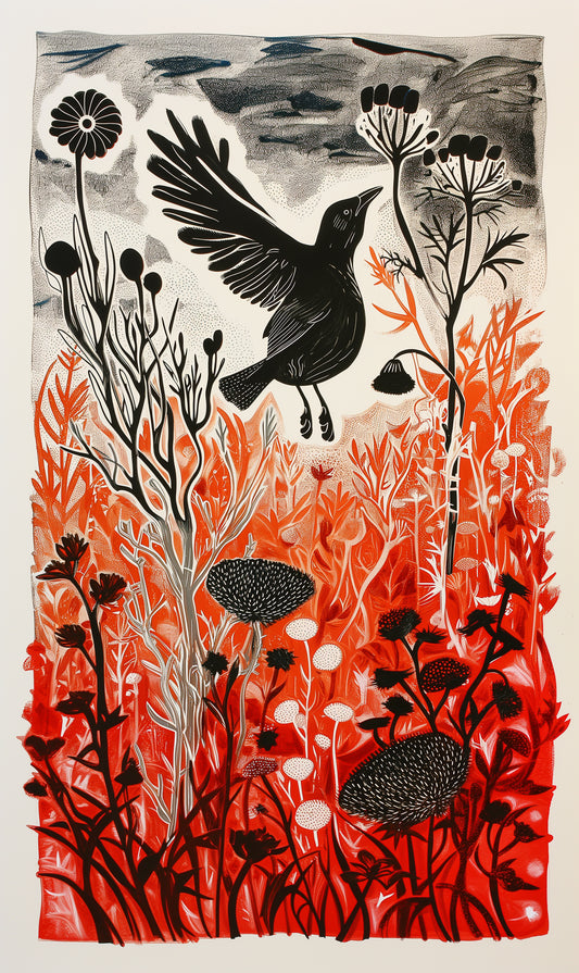 Modern Bird & Wildflower Art Print — Vibrant Nature-Inspired Wall Decor
