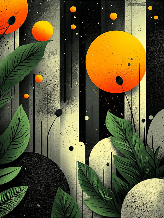 "Orange Moon Abstract Botanical Wall Art — Modern Nature Inspired Poster"