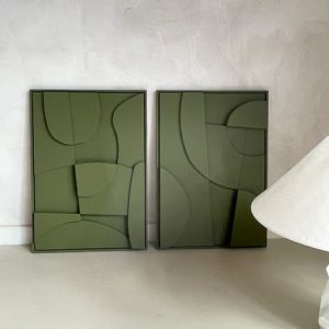 “Verdant Forms” – Olive Green 3D Geometric Wall Art Set (Set of 2)