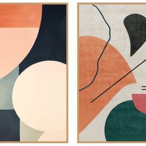 Modern Abstract Geometric Wall Art – Set of 2 Minimalist Prints in Bold Shapes & Colors