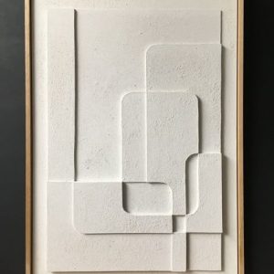 Modern Minimalist 3D Wall Art – Textured White Geometric Relief in Wood Frame