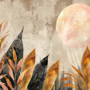"Golden Bloom" – Botanical Sun-Inspired Wall Art