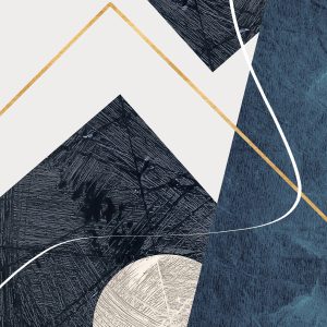 "Linear Motion" – Geometric Abstract Art in Deep Navy and Gold