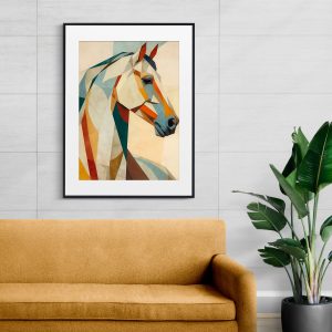 Geometric Abstract Horse Wall Art | Modern Cubist Animal Painting