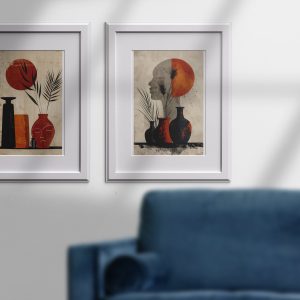 "Modern Pottery & Silhouette Abstract Wall Art — Minimalist Botanical Poster"