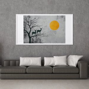 Minimalist Deer & Tree Wall Art Print – Nature-Inspired Sunset Silhouette Poster