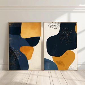 Midnight Gold Harmony – Abstract Duo Canvas Set