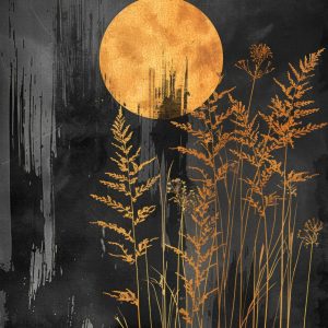 "Golden Stillness" – Botanical Moonlight Wall Art