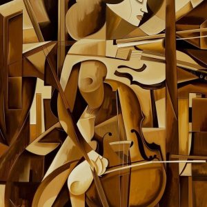 "Abstract Cubist Musician Wall Art – Modern Woman with Cello Painting"