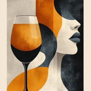 "Modern Abstract Wine Glass & Woman Art Print – Minimalist Wall Decor"