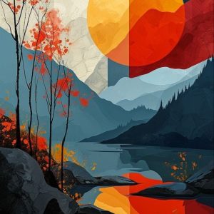 "Abstract Mountain Sunset Wall Art – Modern Nature Landscape Print"