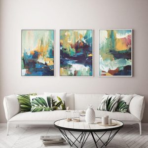 “Verdant Harmony” – Set of 3 Botanical Abstract Wall Art Prints