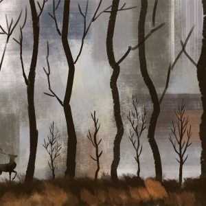 Mystical Forest Deer Wall Art Print – Nature-Inspired Woodland Landscape Painting